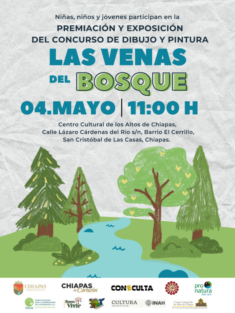 invitación a la premiación y exposición del concurso Las Venas del Bosque jueves 4 de mayo de 2023 en las instalaciones del centro cultural de los Altos, exconvento de Santo Domingo